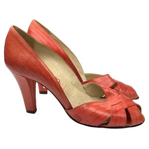 Bandolino heels size 7 coral leather vintage 40s 50s pinup VLV party cosplay